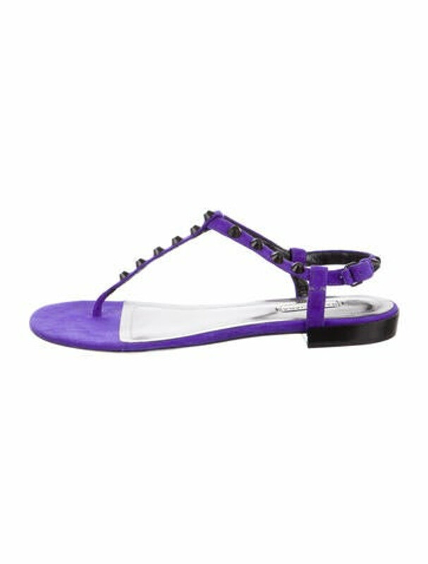 Balenciaga Arena Suede T-Strap Sandals Purple - ShopStyle