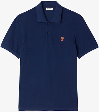 Sandro Mens Navy Blue Embroidered-Logo Regular-Fit Cotton Polo Shirt L
