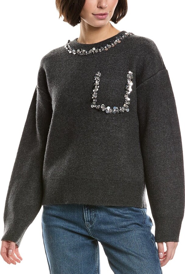 Endless Rose Relaxed Jewel-Trim Wool-Blend Sweater