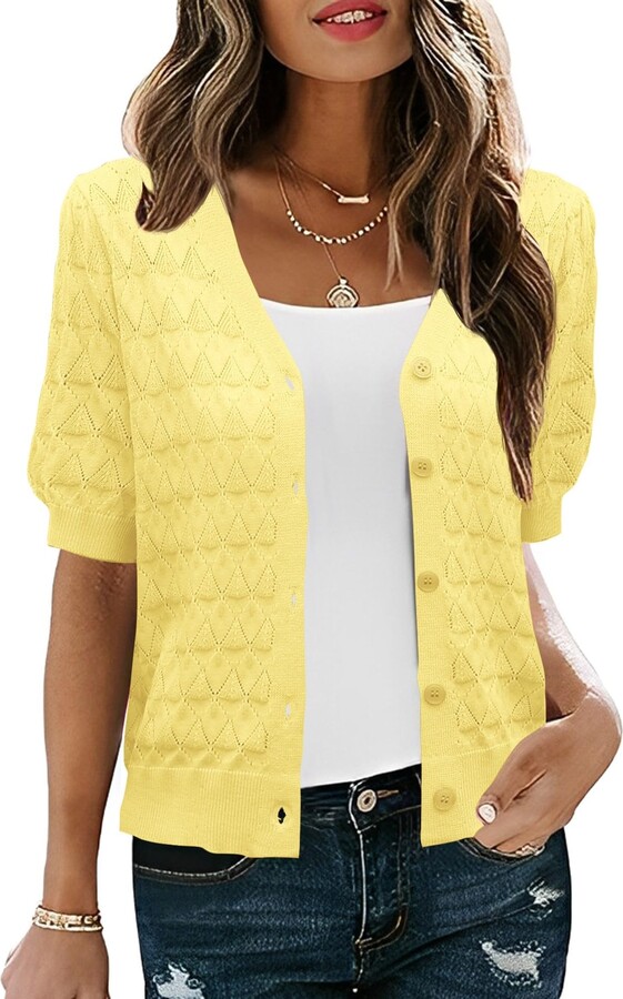 Yellow Short Sleeve Cardigan ShopStyle UK