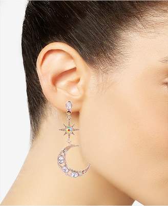 Betsey Johnson Gold-Tone Multi-Stone Star & Moon Mismatch Drop Earrings, Created for Macy's