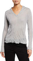 Thumbnail for your product : Theory Crinkle V-Neck Long-Sleeve Metallic Crepe Top