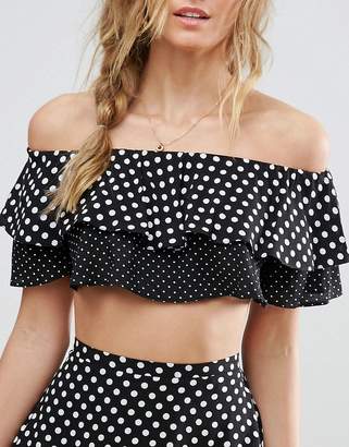 ASOS Design Beach Co-Ord Top In Mix And Match Spot Frill
