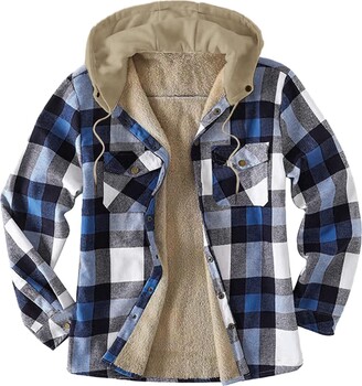 Generic Drawstring Plaid Winter Aesthetic Jacket for Men Furry Button Down  Loose Fitting Wool Lined Hooded Heavy Outerwear Shaggy Thick Fleece Jackets  & Coats Cardigan Athletic Light Weight - ShopStyle