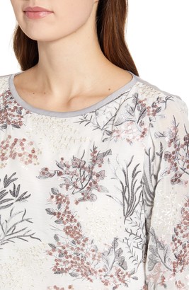 Ming Wang Floral Embroidery Knit Top