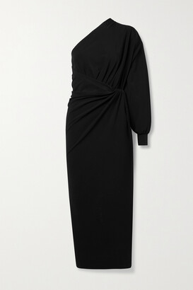 Balenciaga One-sleeve Asymmetric Jersey Wrap Midi Dress - Black