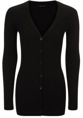 New Look Black Ribbed V Neck Button Front Cardigan