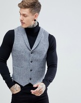 Thumbnail for your product : Asos Design ASOS Slim Waistcoat Harris Tweed 100% Wool Light Grey Check