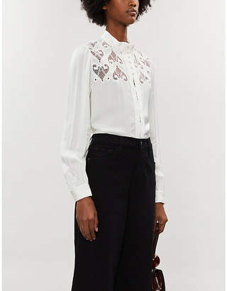 Sandro Lace-embroidered relaxed-fit satin shirt