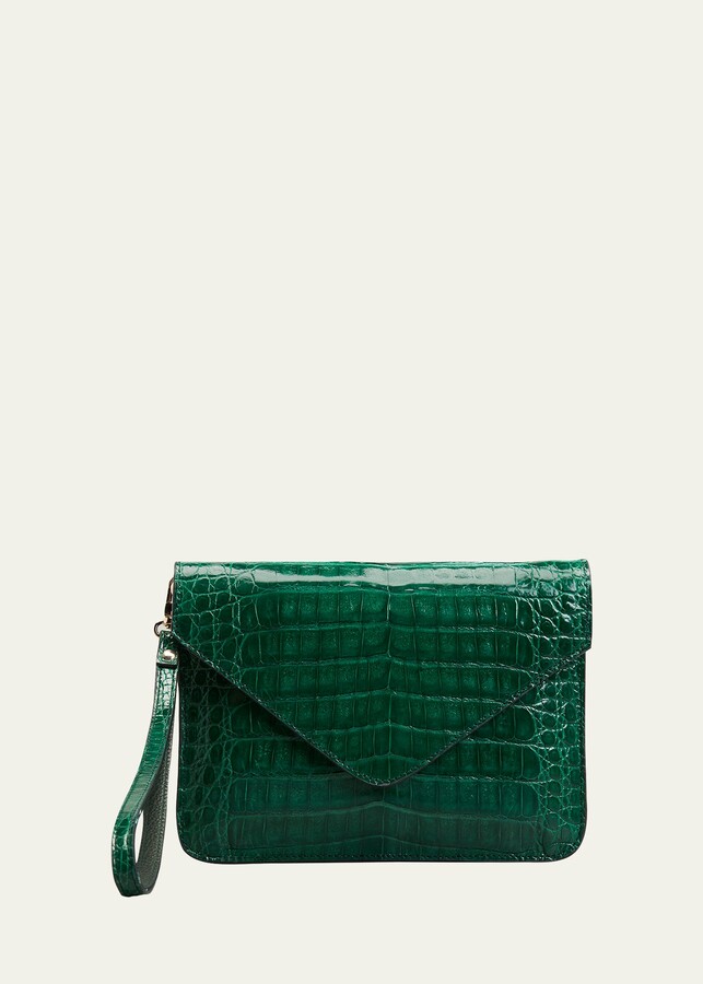 Details about   Women Green Clutch Bag Crocodile Leather Hand Clutch Bag Double Fold Clutch 