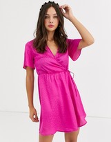 Thumbnail for your product : Qed London flared sleeve wrap mini dress in hot pink