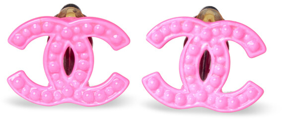 Chanel Neon Pink Dotted CC Earrings