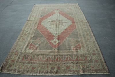 Bloomsbury Market Vintage Large Oushak Turkish Rug in Red for Your Living Room or Office with Bright Anatolian Nomadic Floor Flatweave Design