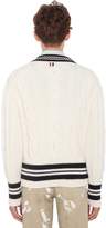 Thumbnail for your product : Thom Browne Wool Cable Knit Sweater W/stripes