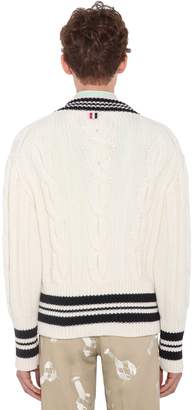 Thom Browne Wool Cable Knit Sweater W/stripes