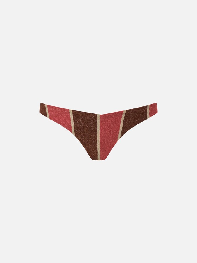 Woman Striped Lurex Cheeky Swim Briefs Romy