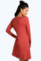 Thumbnail for your product : boohoo V Neck Long Sleeve Swing Dress