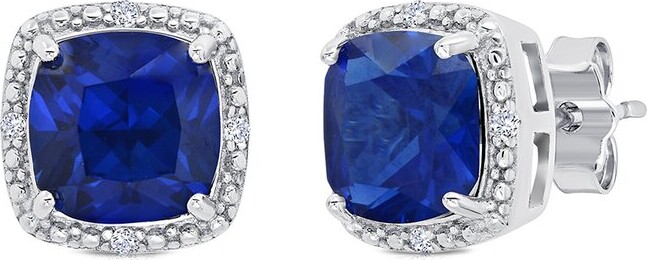 MaxColor Silver 3.30 ct. tw. Lab-Grown Blue Sapphire Stud Earrings