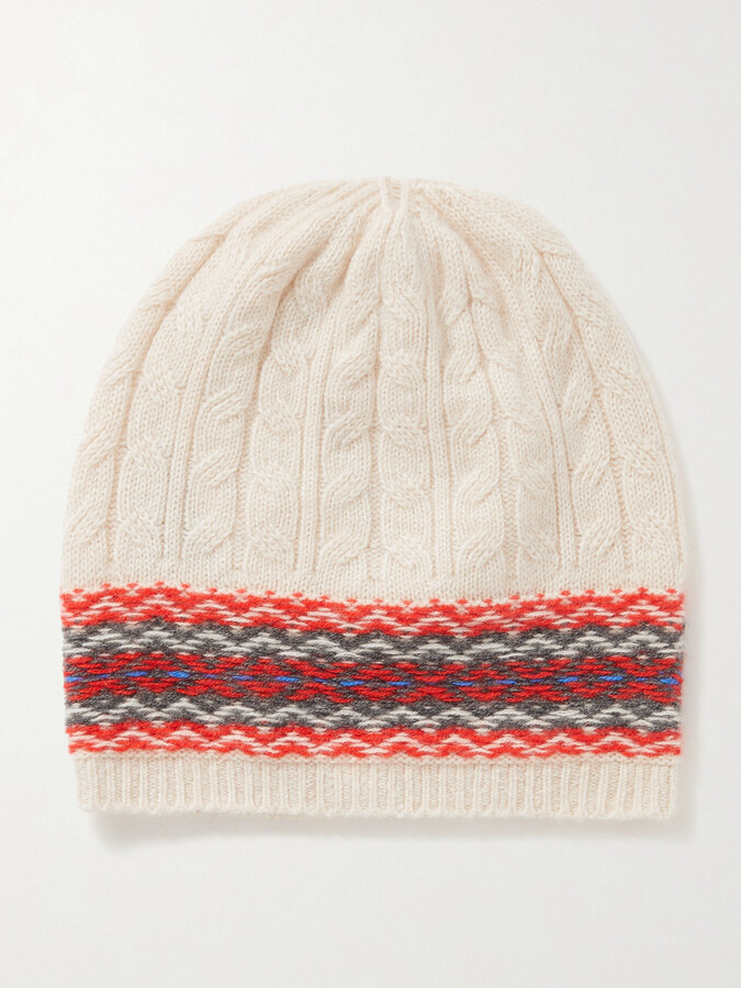 Johnstons of Elgin Reversible Fair Isle Cable-knit Cashmere Beanie - Cream  - ShopStyle Hats