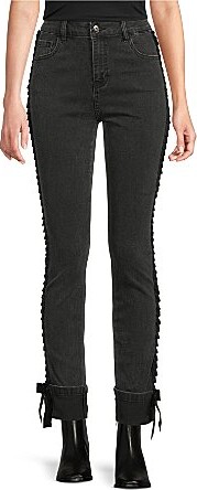 Charlie B. Stretch Denim Velvet Bow Slim Leg Jeans