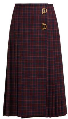 Burberry Pleated Tartan Wool Skirt - Womens - Navy Multi