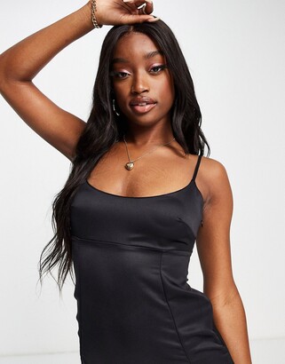 AsYou AS YOU satin square neck cami mini dress with slit front in black -  ShopStyle