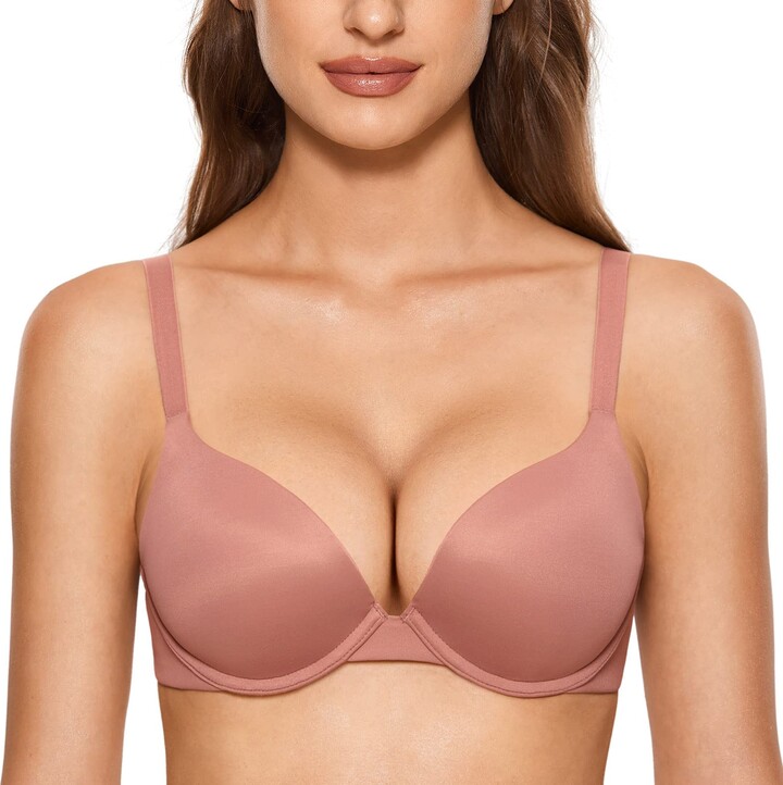 DOBREVA Women's Sexy Lace Bra Underwire Bralettes Low Back Full Coverage  See Through Longline Unlined Bras Apricot Pink 32B at  Women's  Clothing store