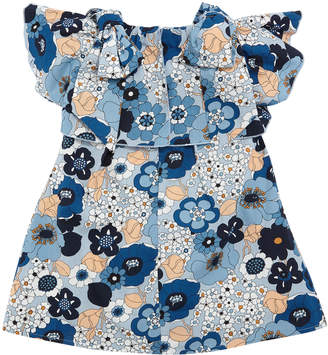 Chloé Allover Floral Bow-Shoulder Dress, Size 2-3