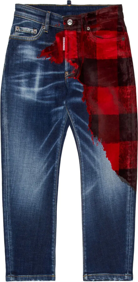Check-Pattern Jeans