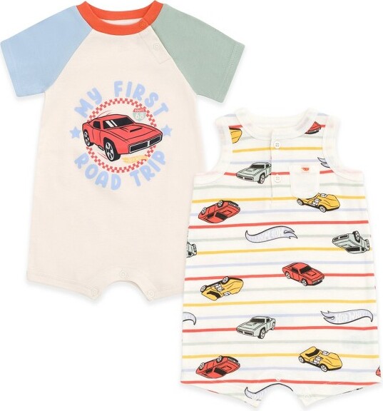 Hot Wheels Newborn Baby Boys 2 Pack Rompers Beige 3-6 Months