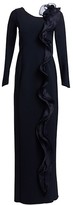 Thumbnail for your product : Teri Jon by Rickie Freeman Scuba Long-Sleeve Side Ruffle Column Gown