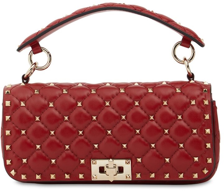 Valentino Rockstud Camera Shoulder Bag Coral Red Leather