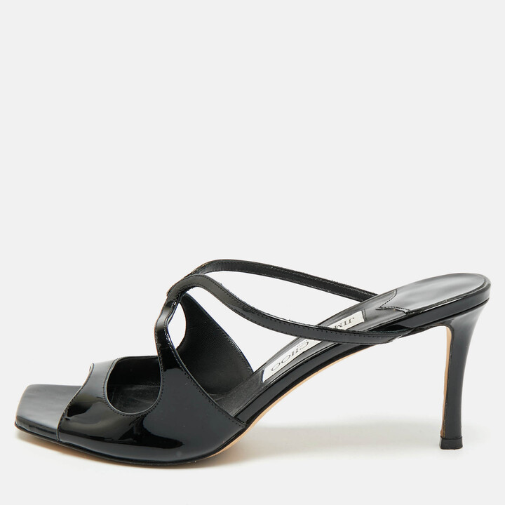 Jimmy Choo Anise Size 38.5 Black Patent Leather Slide Sandals