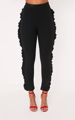 PrettyLittleThing Black Frill Detail Skinny Trousers