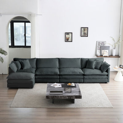 Latitude Run U Shaped Sectional For Sophisticated Living: 5 Seater Couch With Gray Chenille Prime : Relax