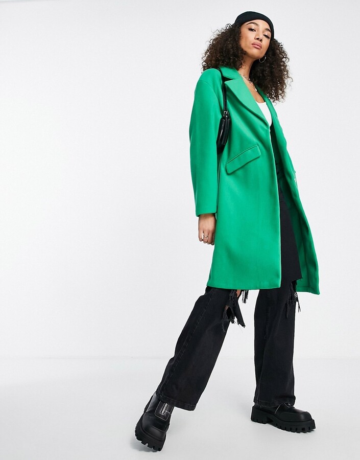 Bershka longline tailored coat in green - ShopStyle