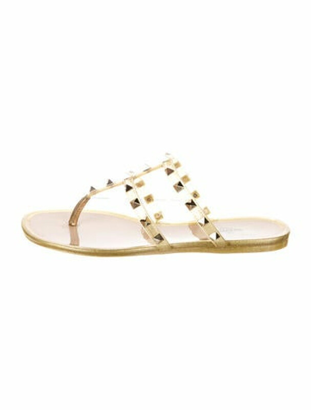 Valentino Rockstud Accents Rubber Slides Gold - ShopStyle