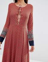 Thumbnail for your product : Glamorous Long Sleeve Printed Lace Up Maxi Dress