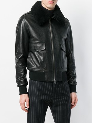 Ami Zipped Jacket With Quilted Lining And Shearling Collar