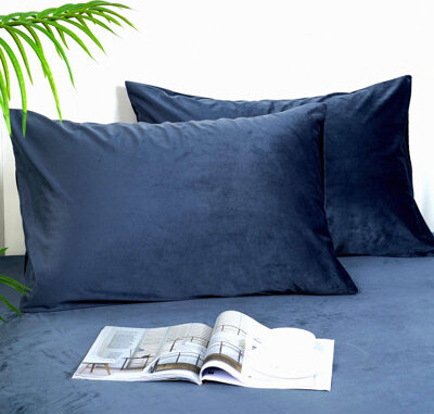 BRBCA Luxury Velvet Cozy Pillowcase Set - Ultra Soft Breathable Shams Covers - Envelope Closure - Warm Fuzzy Cases - Blue Greyish - 2 Pack