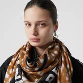 Thumbnail for your product : Burberry Slogan Deer Print Cotton Silk Large Square Scarf