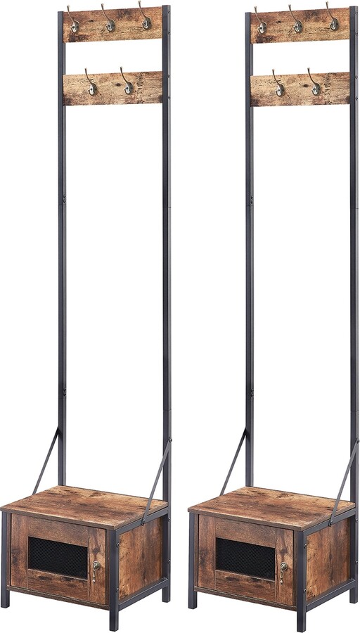 Hall Tree Set with Bench and Shoe Storage High Metal Clothing Rack