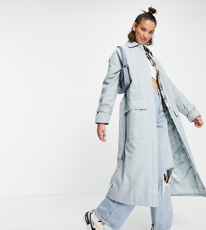 Collusion longline canvas trench in icey blue - ShopStyle Coats