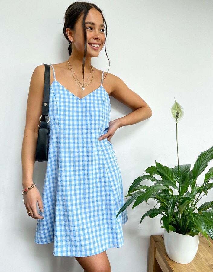 blue gingham dress