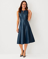 Thumbnail for your product : Ann Taylor Faux Leather Split Neck Flare Dress