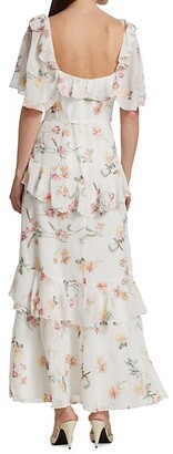 Theia Floral Embroidered Chiffon Dress