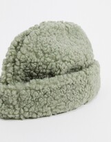 Thumbnail for your product : ASOS DESIGN sherpa fisherman beanie in sage