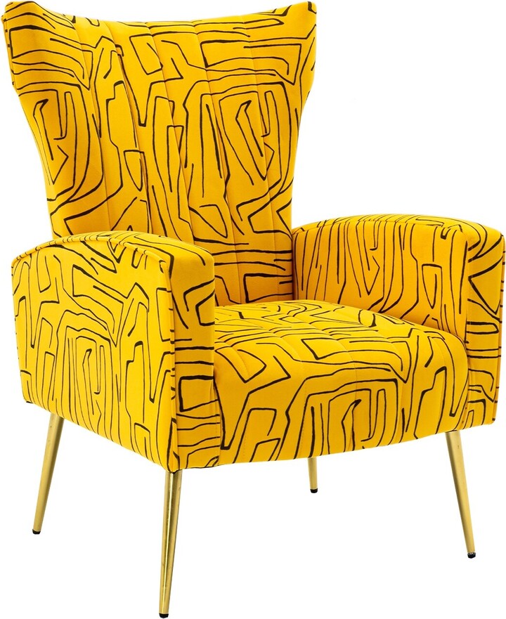 EDWINRAY Velvet Accent Chair Upholstered Wingback Armchair with Metal