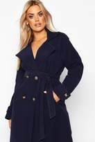 Thumbnail for your product : boohoo Plus Military Detail Wool Look Trench Coat