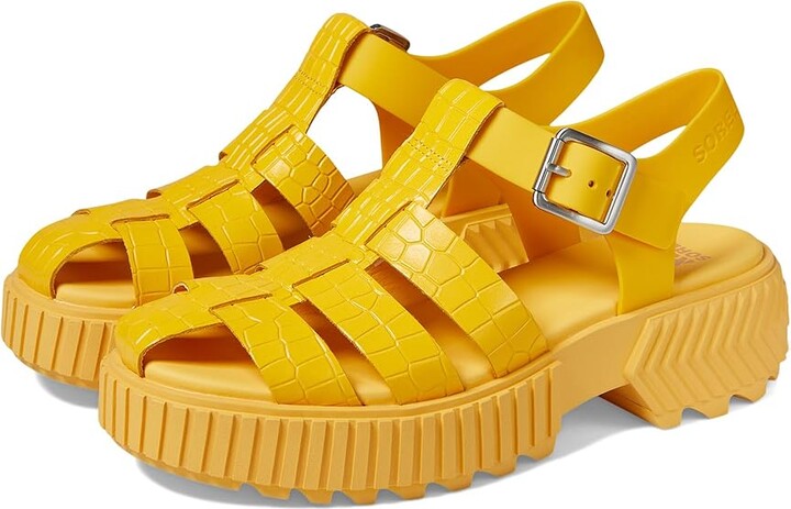 Sorel ONAtm Streetworks Fisherman Mid Sandal Women's Shoes Yellow Ray/Pilsner : 7.5 B - Medium, Leather